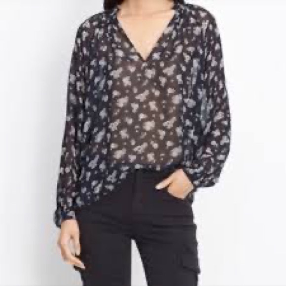 Vince Calico Floral Print Silk Blouse In Coastal Blue - Picture 12 of 16